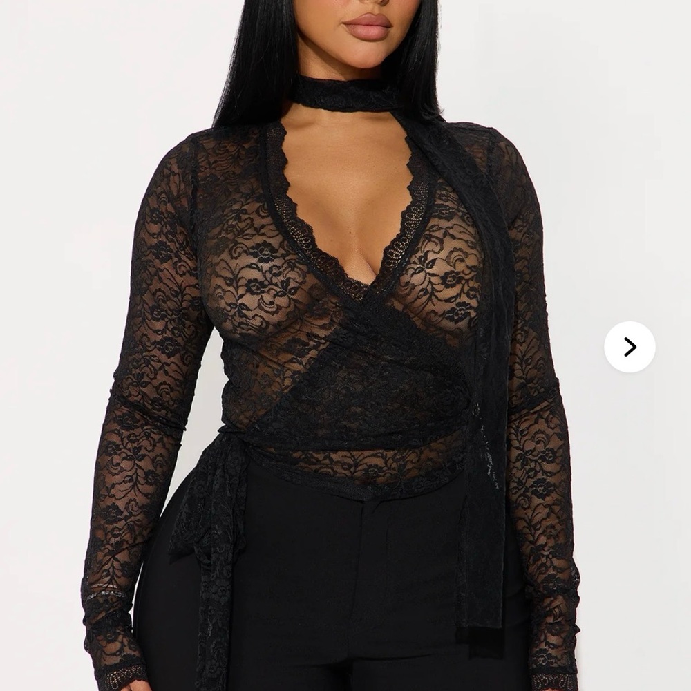 Going Separate Ways Lace Long Sleeve Top - Black size medium